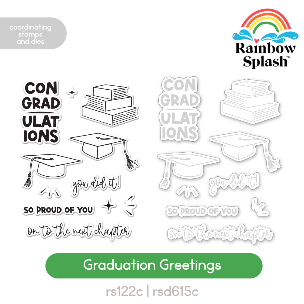 Rainbow Splash Stamps And Dies Graduation Greetings set1221gg
