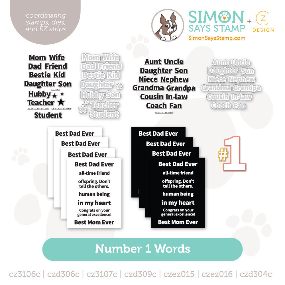 CZ Design Stamps and Dies Number 1 Words Bundle set1309no Every Happiness