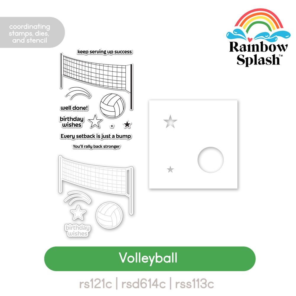 Rainbow Splash Stamps Dies and Stencils Volleyball set1328vb