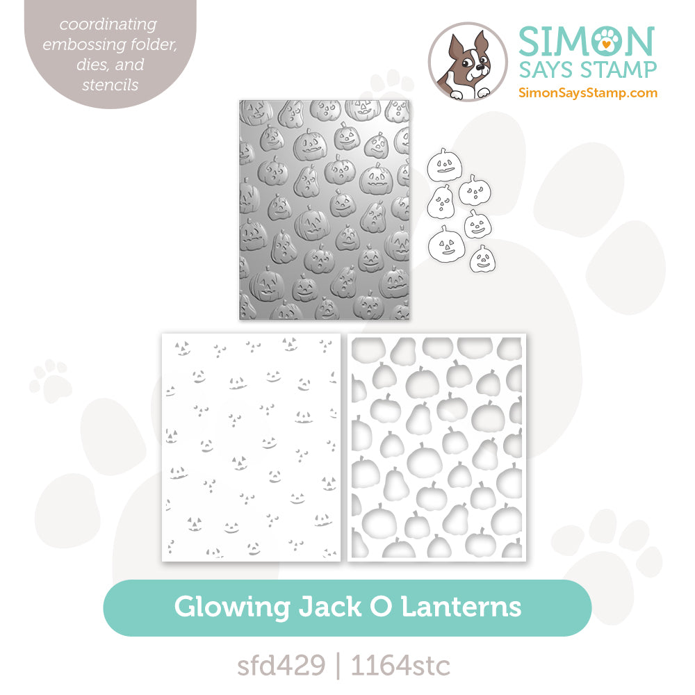 Simon Says Stamp Embossing Folder, Dies, and Stencils Glowing Jack O Lanterns set1370gj