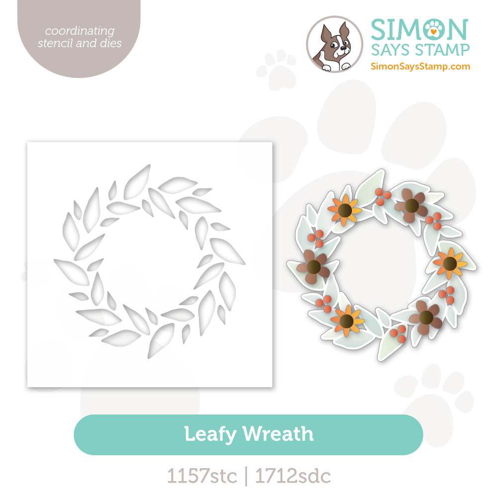 Simon Says Stencils and Die Leafy Wreath set1396lw Sending Cheer