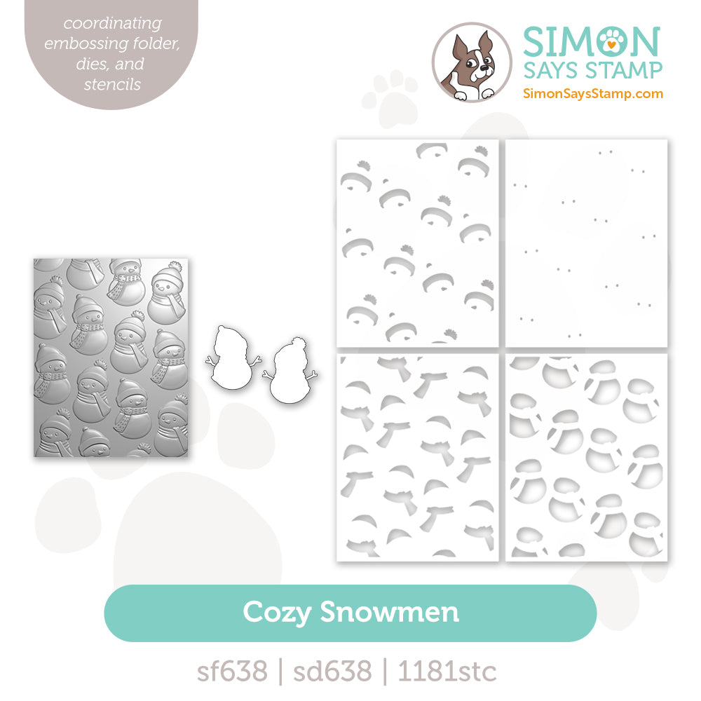 Simon Says Stamp Embossing Folder Dies and Stencils Cozy Snowmen set1404cs Sending Cheer