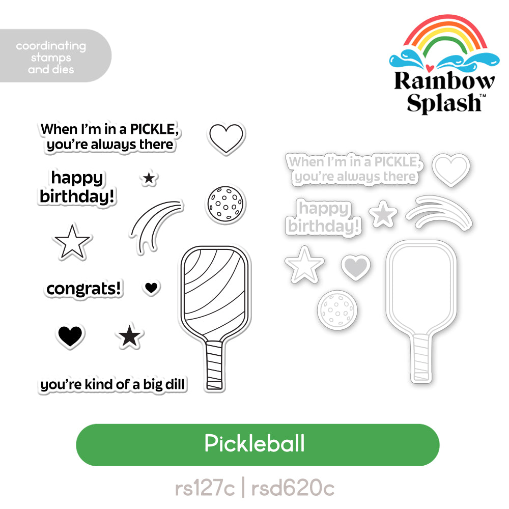 Rainbow Splash Stamps and Dies Pickleball set1408pb Sending Cheer