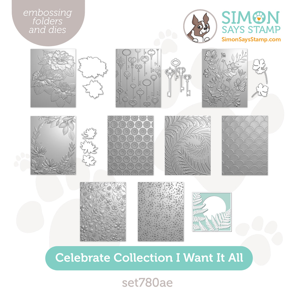 Simon Says Stamp Celebrate Collection I Want It All Embossing Folders set780ae