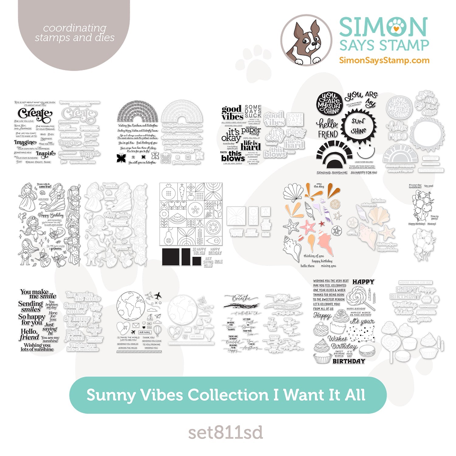 Simon Says Stamp Sunny Vibes Collection I Want It All Stamps And Coordinating Dies set811sd