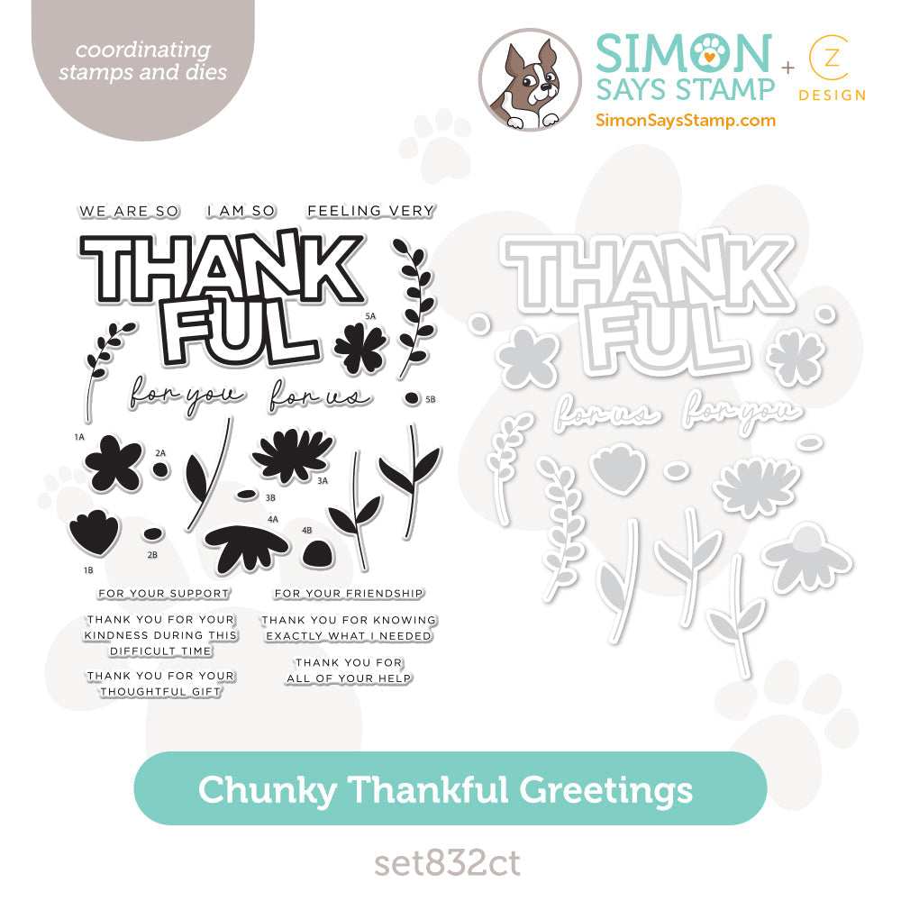 CZ Design Stamps And Dies Chunky Thankful Greetings set832ct