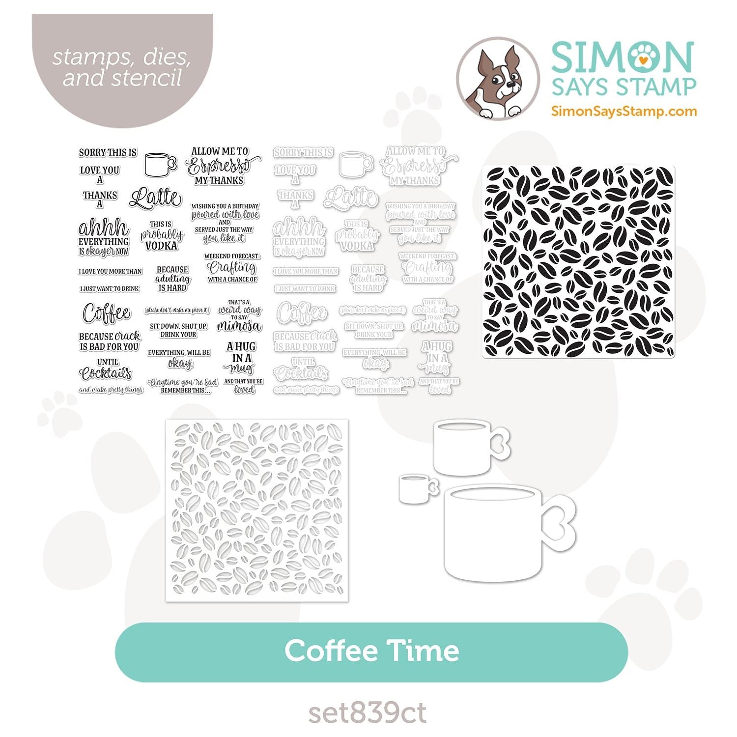 Simon Says Stamps Dies And Stencil Coffee Time set839ct Stamptember