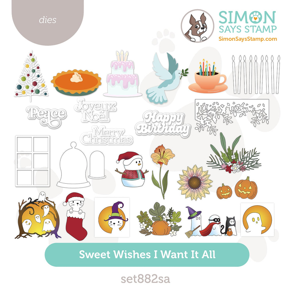 Simon Says Stamp Sweet Wishes Collection I Want It All Wafer Dies set882sa
