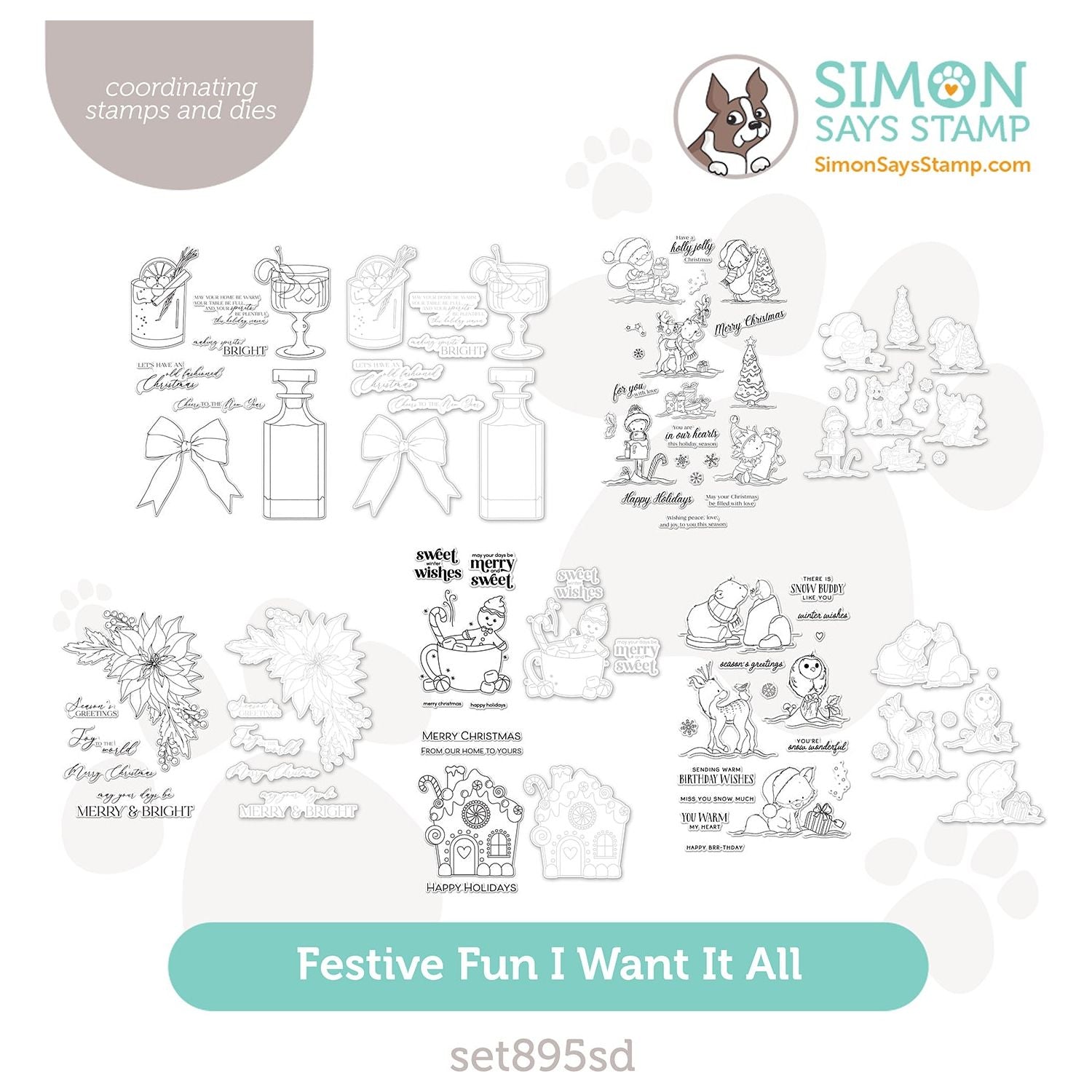 Simon Says Stamp Festive Fun Collection Stamps and Coordinating Dies set895sd