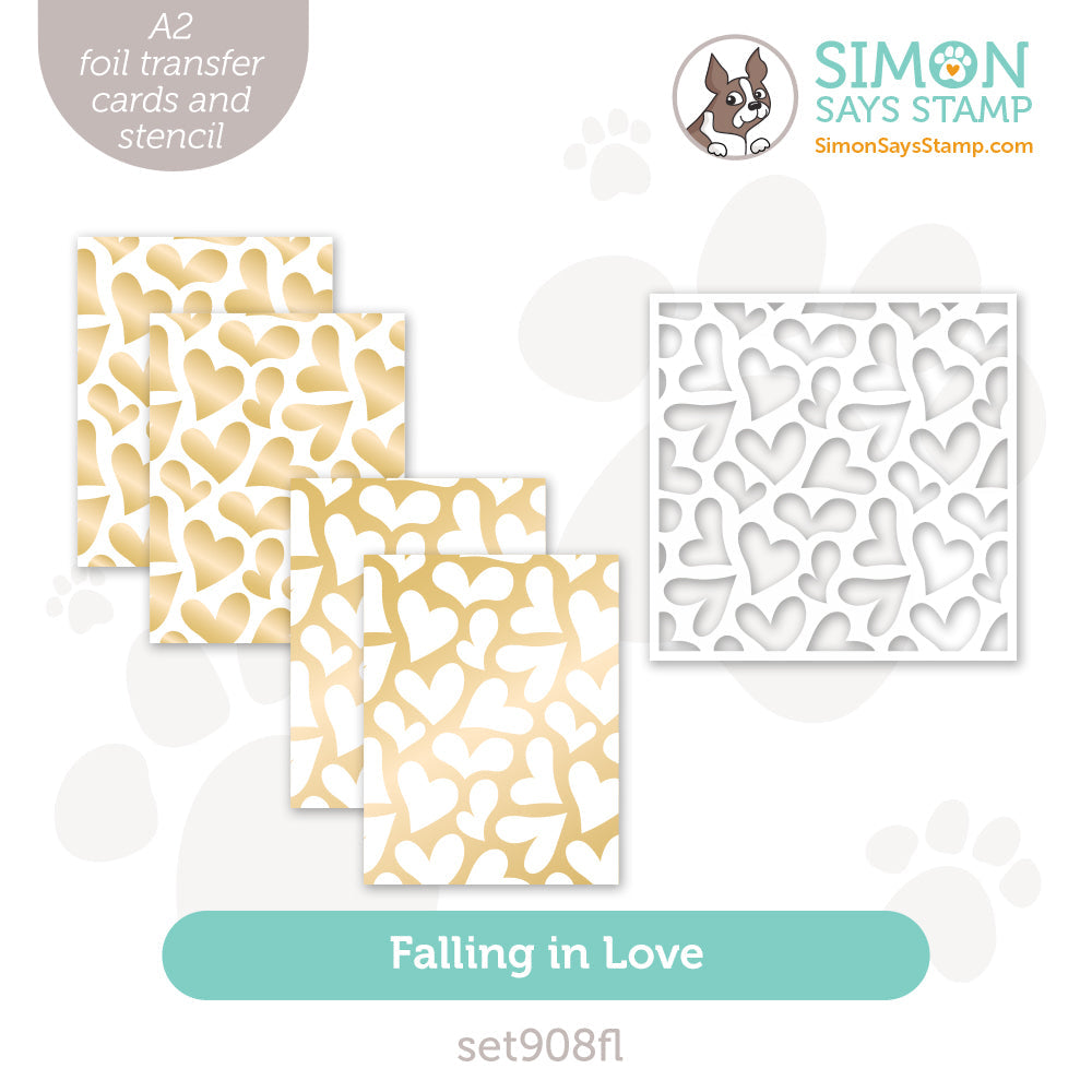 Simon Says Stamp Stencil and Foil Transfer Cards Falling In Love set908fl To Love