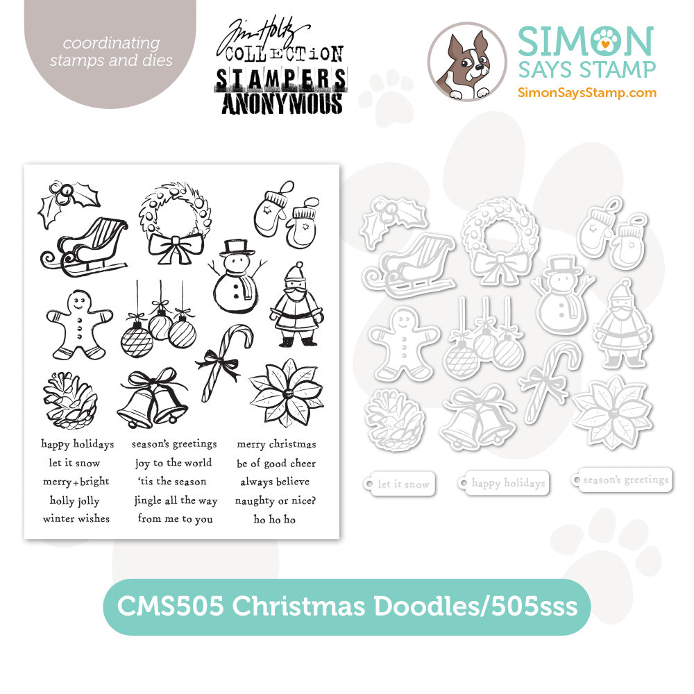 christmas doodles dies set plus red rubber stamp set