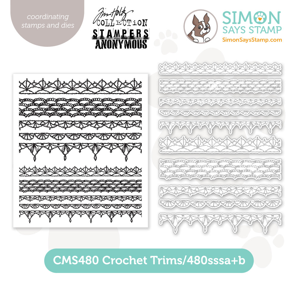 Tim Holtz Crochet Trims Stamps with Simon Says Stamp Dies Bundle setct24