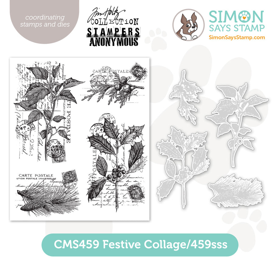 Tim Holtz Festive Collage Stamps with Simon Says Stamp Dies Bundle set