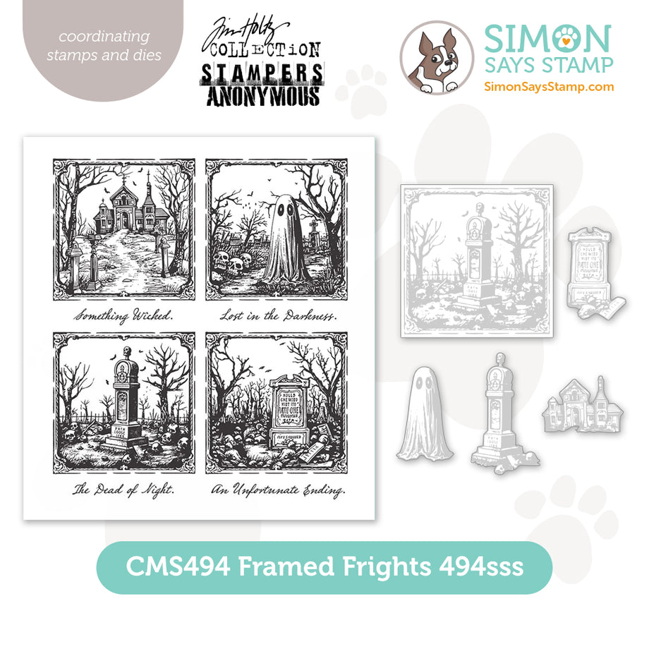 Tim Holtz Framed Frights Stamps with Simon Says Stamp Dies Bundle setf