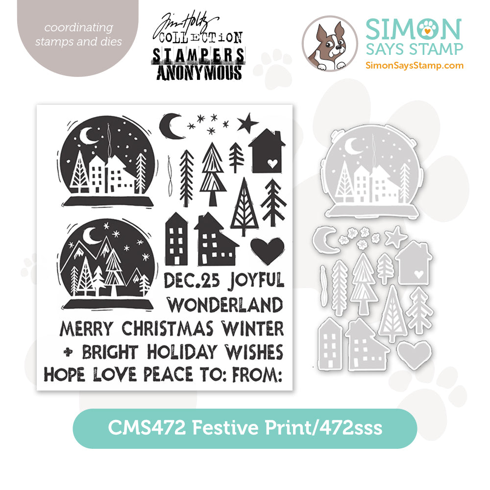 Tim Holtz Festive Print Stamps with Simon Says Stamp Dies Bundle setfp24