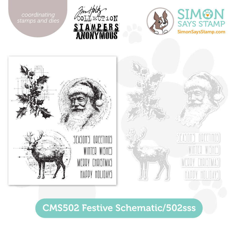 festive schematic dies set plus red rubber stamp set