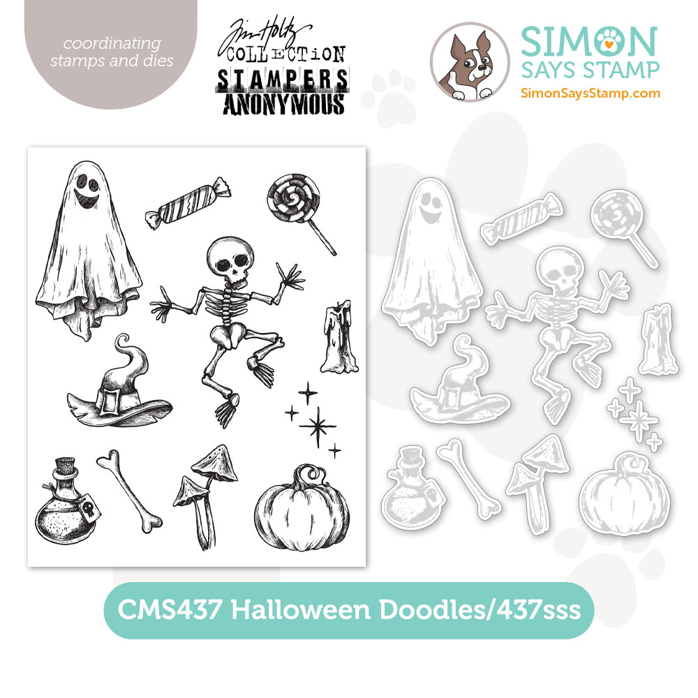 Tim Holtz Halloween Doodles Stamps with Simon Says Stamp Dies Bundle sethd25