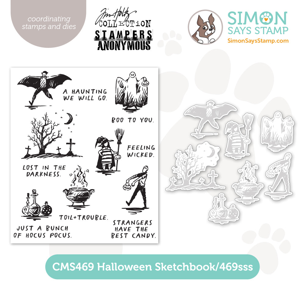 Tim Holtz Halloween Sketchbook Stamps with Simon Says Stamp Dies Bundle seths25