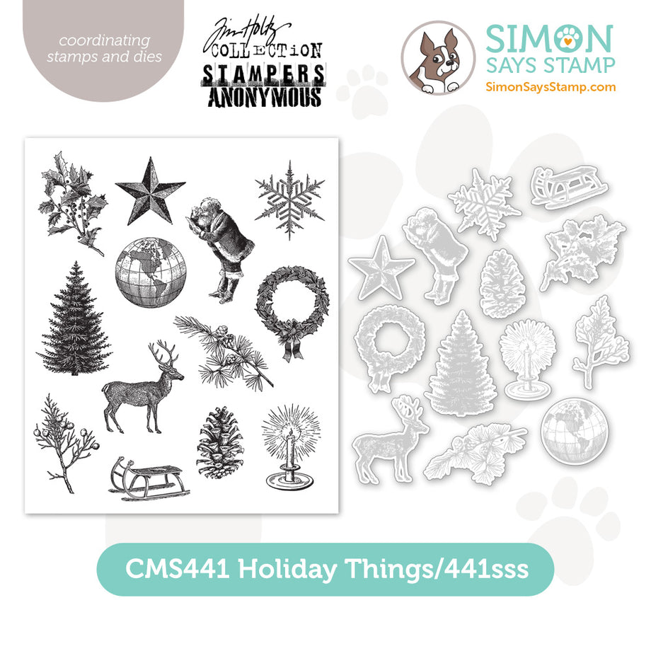 Tim Holtz Holiday Things Stamps with Simon Says Stamp Dies Bundle seth