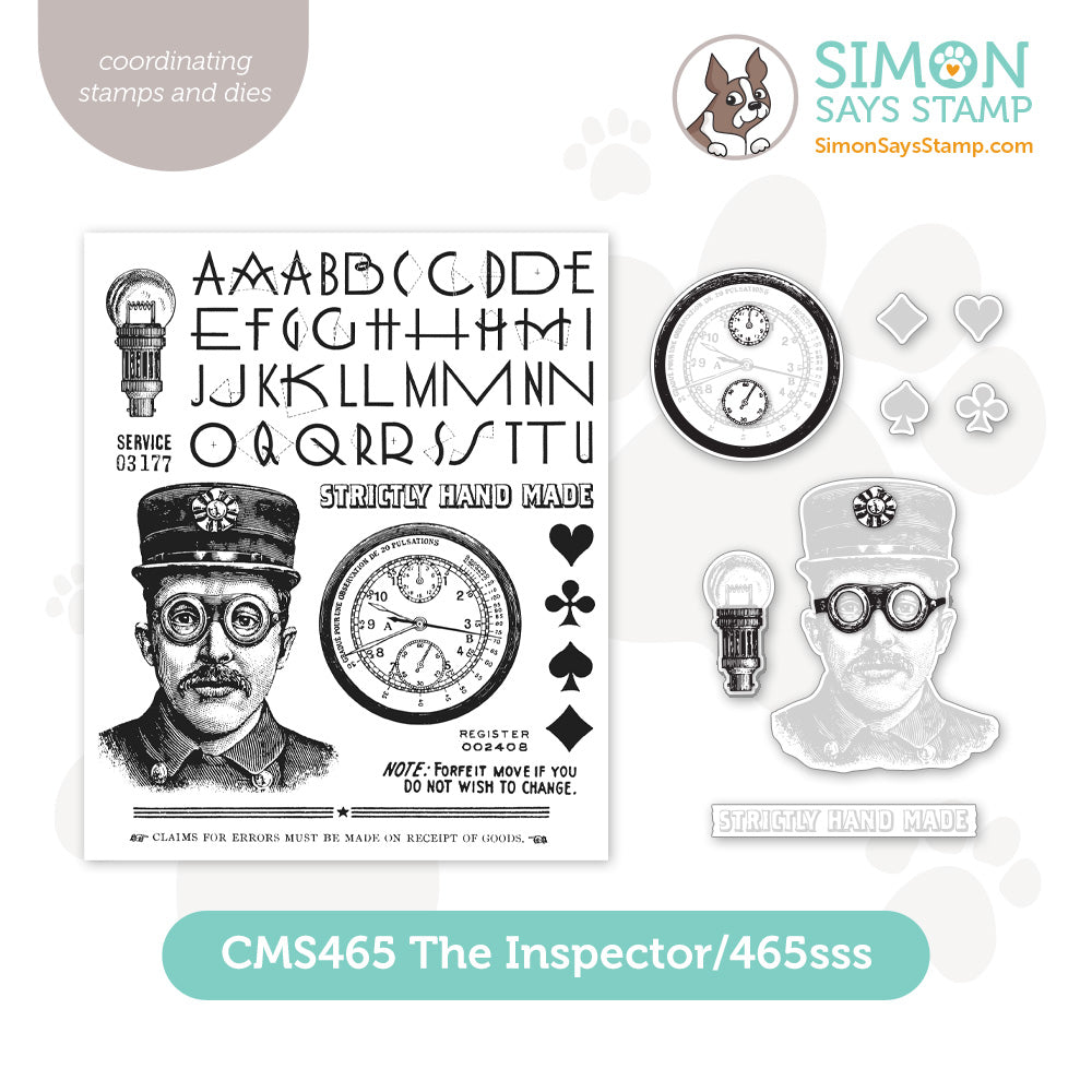 Simon Says Stamp coordinating die The Inspector and Tim Holtz cling rubber stamp playing cards heart club spade diamond strictly hand made goggles