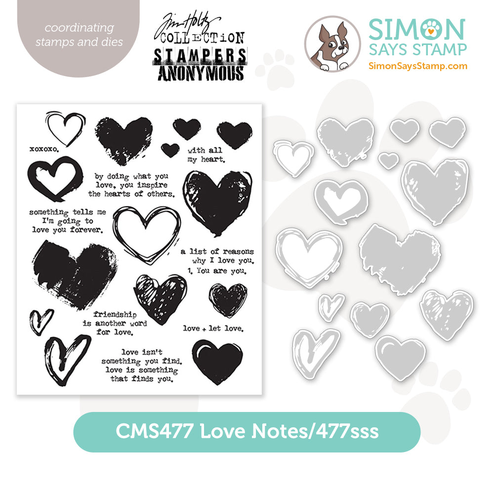 Tim Holtz Love Notes Stamps with Simon Says Stamp Dies Bundle setln24