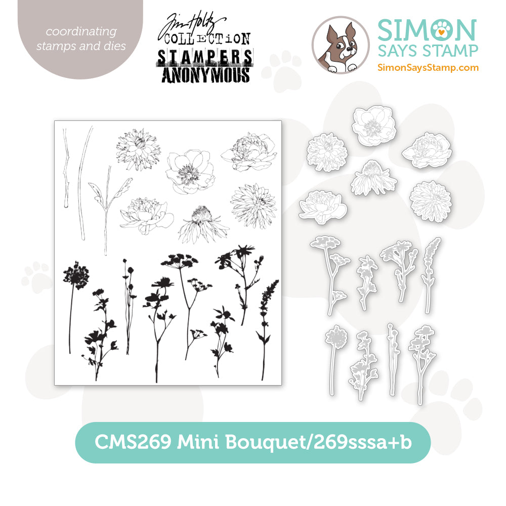 Tim Holtz Mini Bouquet Stamps with Simon Says Stamp Dies Bundle setmb25