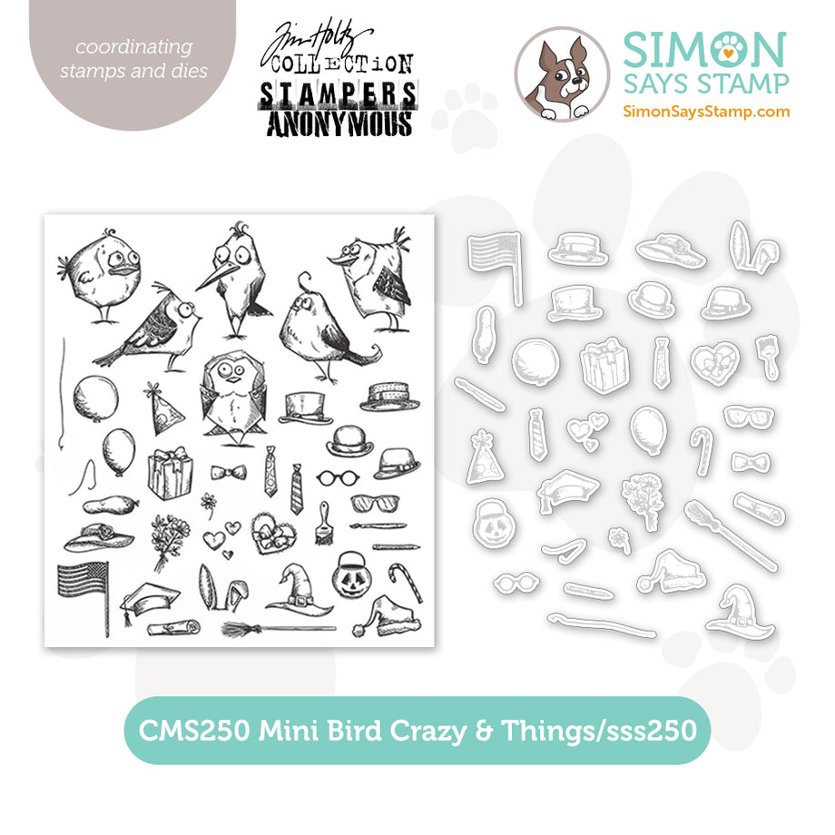 Tim Holtz Mini Bird Crazy and Things Stamps with Simon Says Stamp Mini