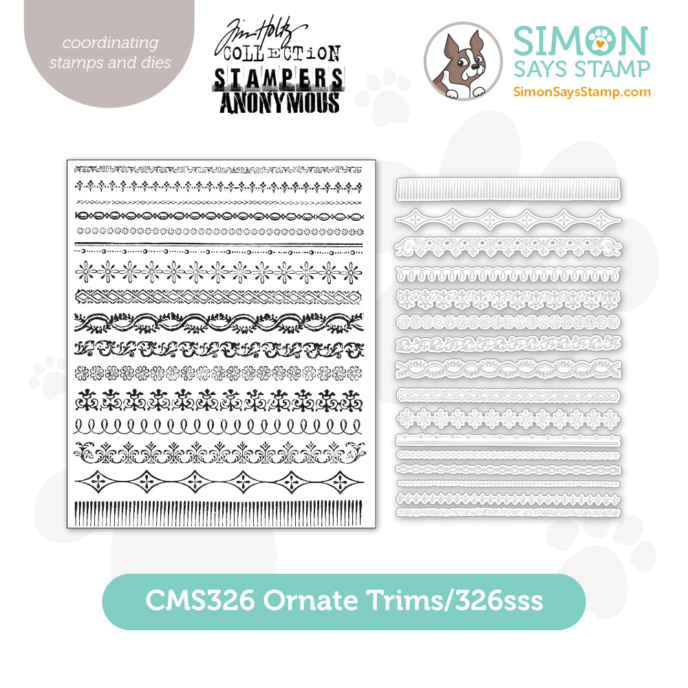 Tim Holtz Ornate Trims Stamps with Simon Says Stamp Dies Bundle setot25