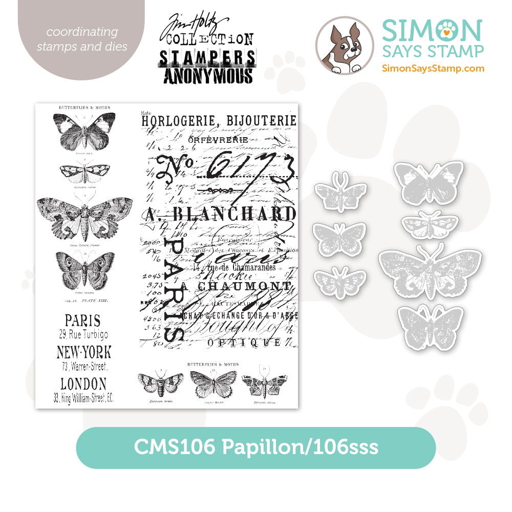 Tim Holtz Papillon Stamps with Simon Says Stamp Dies Bundle setpp25