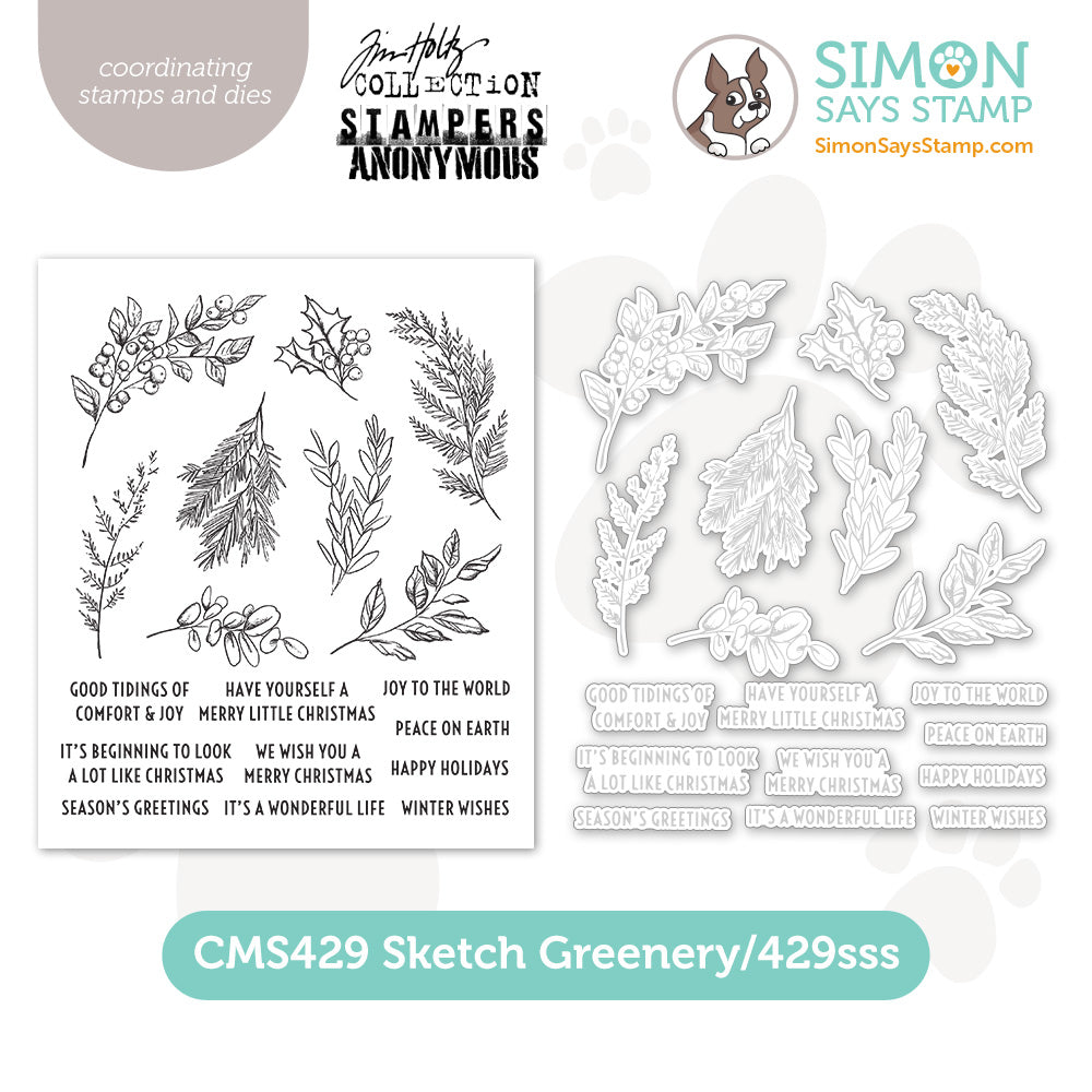 bundle of stamp plus dies sketch greenery branch stem sprig pine holly berry leaf