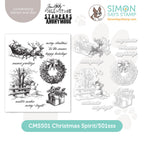 Christmas Spirit dies and red rubber stamp set santa and sleigh snowman wreath present