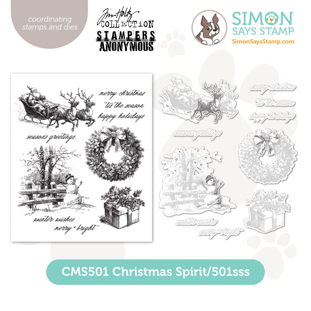 christmas spirit dies set plus red rubber stamp set