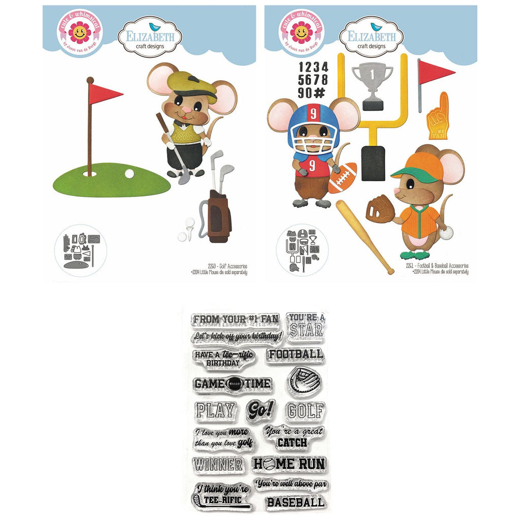 Elizabeth Craft Designs Mouse Sports Accessories Stamps and Dies Bundle