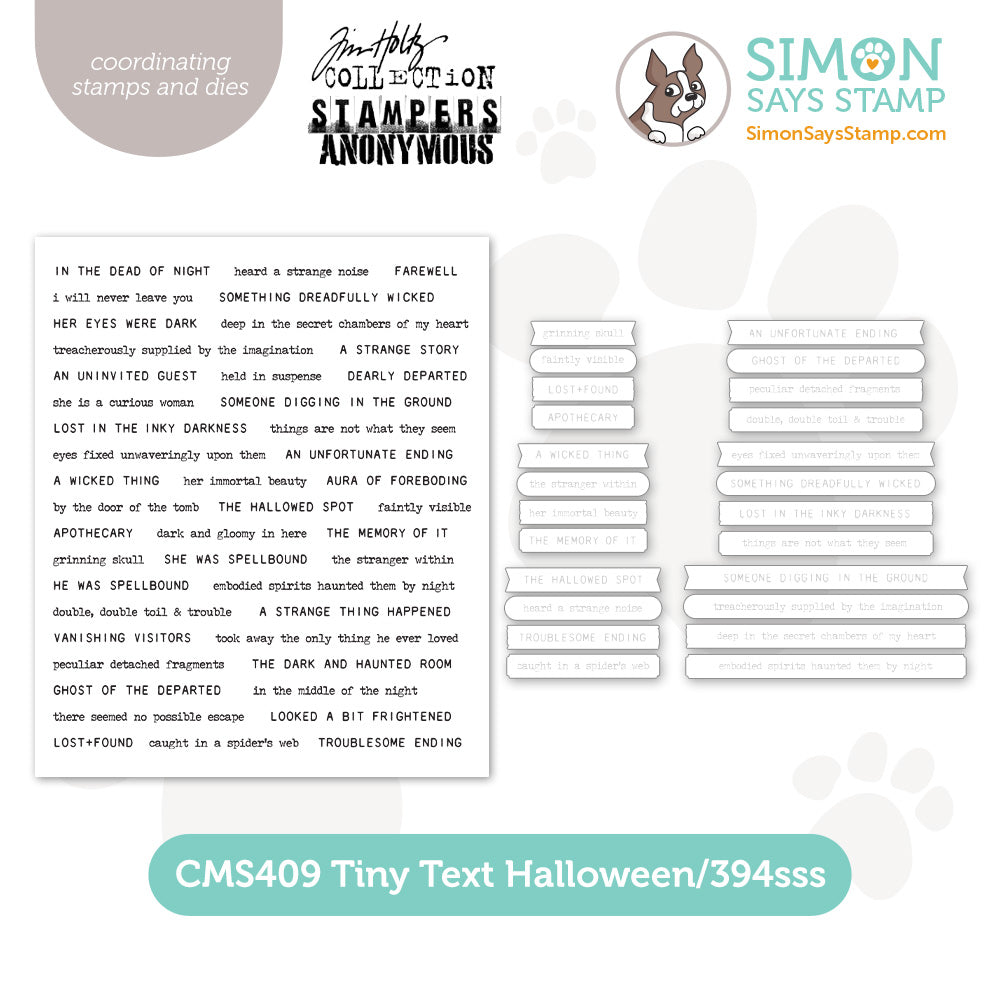 Tim Holtz Tiny Text Halloween Stamps with Simon Says Stamp Tiny Text Dies Bundle setth26