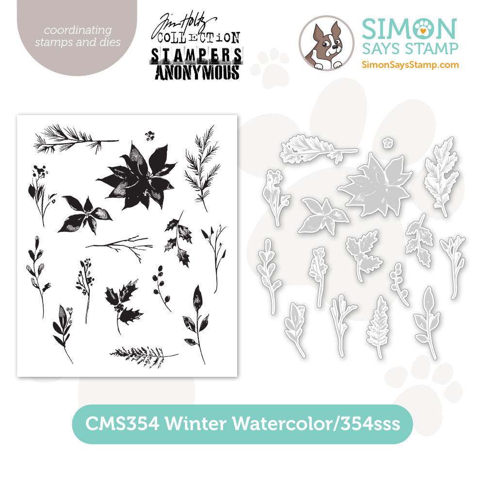 winter watercolor stamps and dies poinsettia pine branch stem