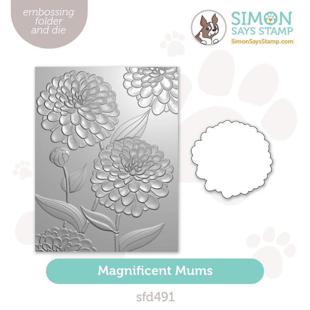 Simon Says Stamp Embossing Folder and Cutting Die Magnificent Mums sfd491 STAMPtember