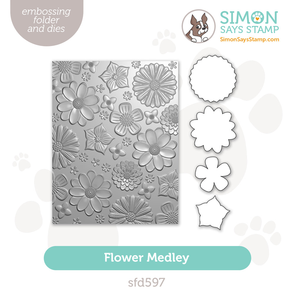 Simon Says Stamp Embossing Folder and Cutting Dies Flower Medley sfd597 Every Happiness
