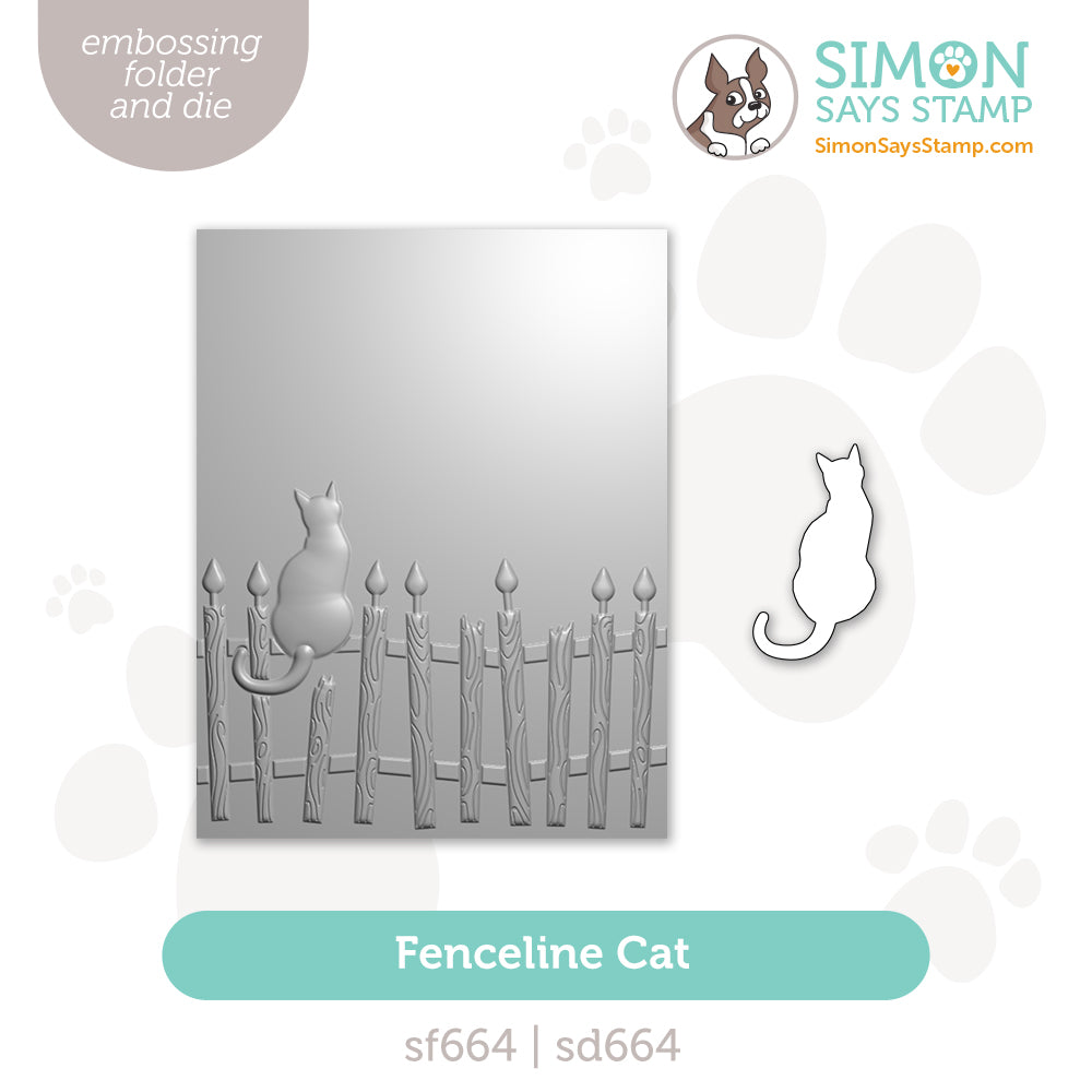 Simon Says Stamp Embossing Folder and Dies Fenceline Cat sfd664set