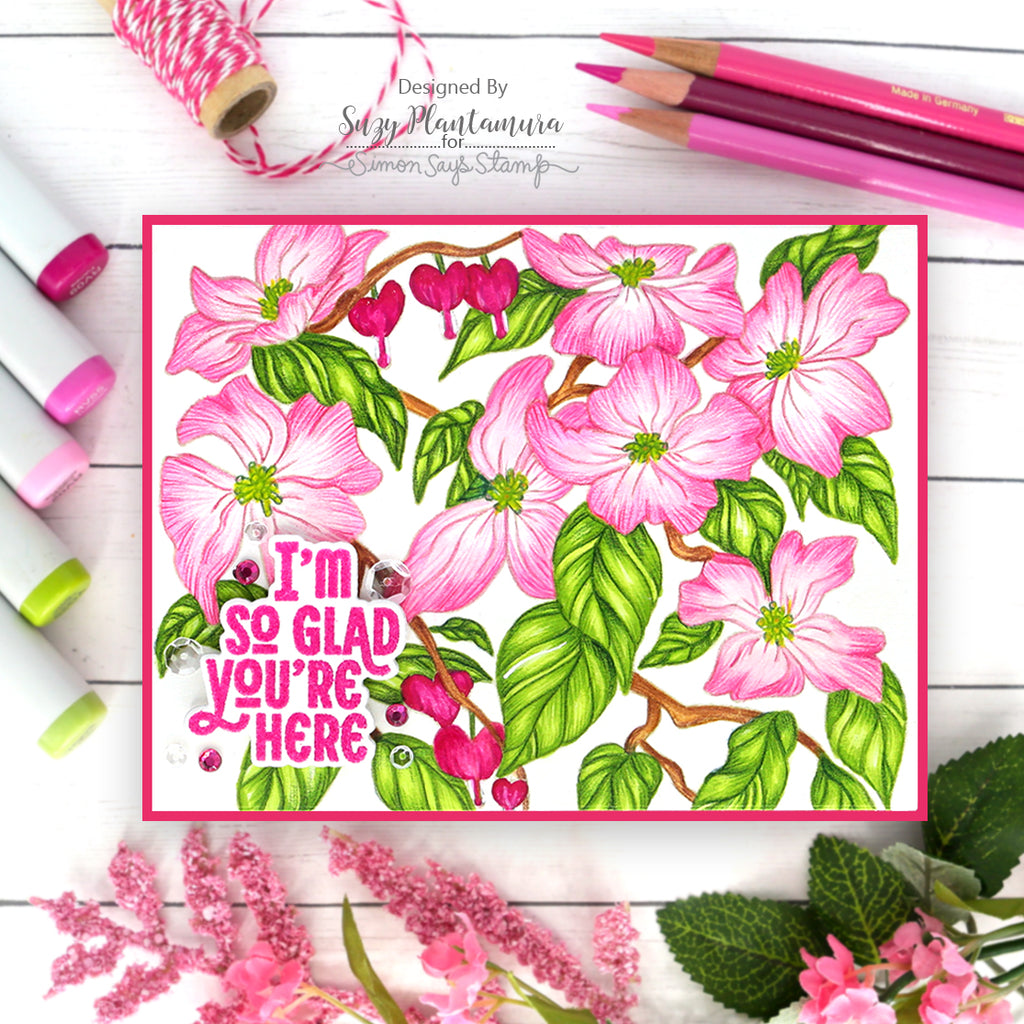 Simon Says Cling Stamp Dogwood Bleeding Heart sss102711 Out Of This World Glad You're Here Card | color-code:ALT05