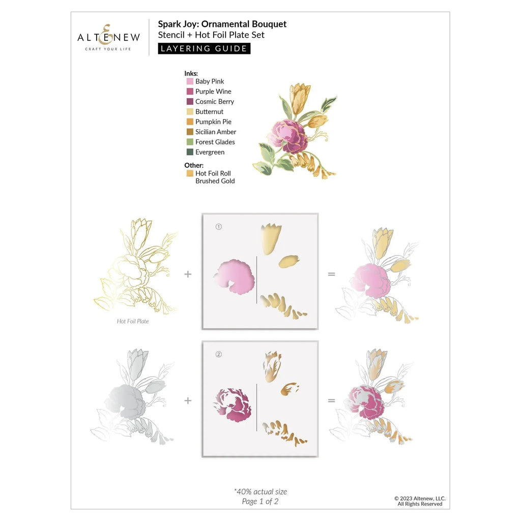 Altenew Spark Joy Ornamental Bouquet Hot Foil Plate and Stencil Set alt8098bn layering guide