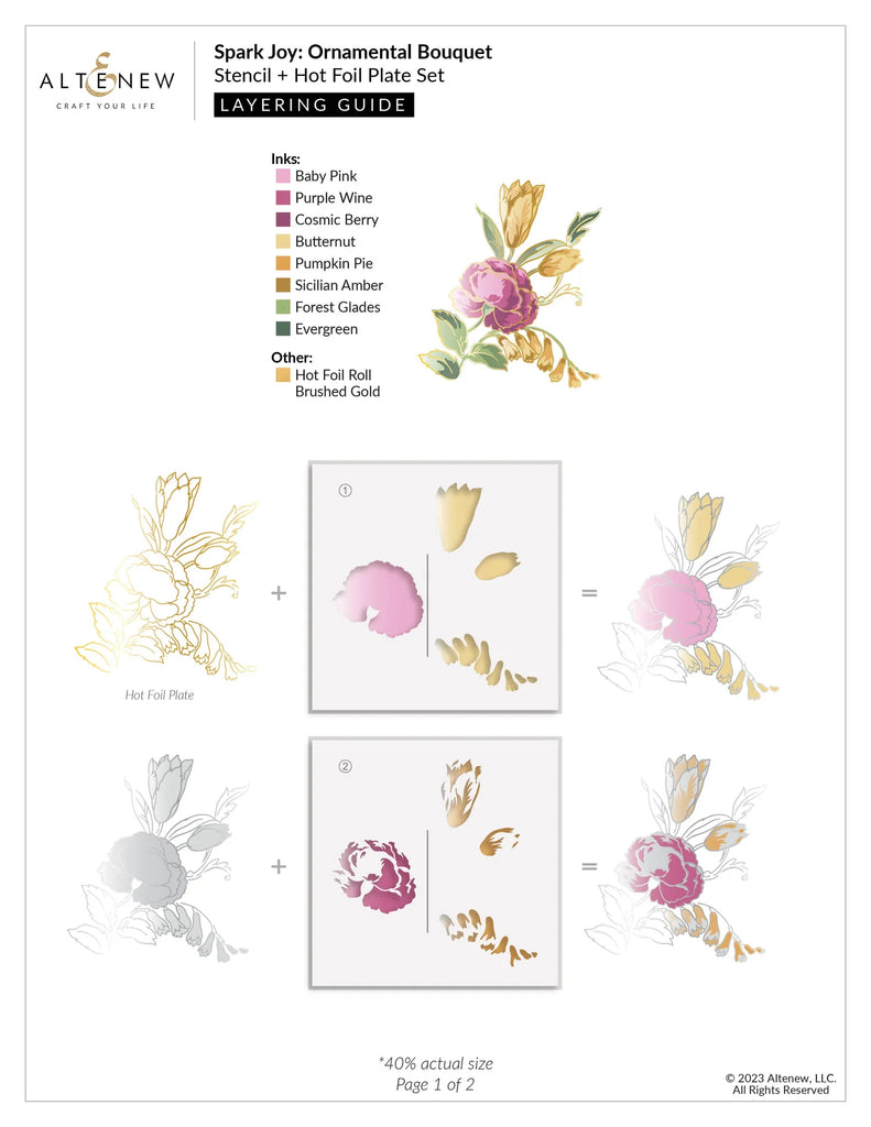Altenew Spark Joy Ornamental Bouquet Hot Foil Plate and Stencil Set alt8098bn layering guide