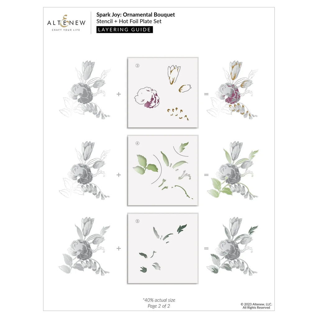 Altenew Spark Joy Ornamental Bouquet Hot Foil Plate and Stencil Set alt8098bn layering guide