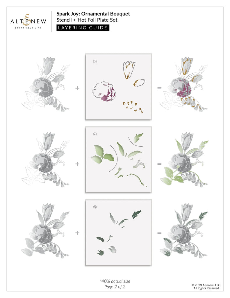 Altenew Spark Joy Ornamental Bouquet Hot Foil Plate and Stencil Set alt8098bn layering guide