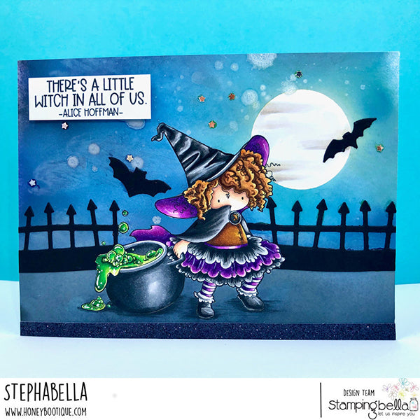 Stamping Bella Spooky Sentiment Cling Stamps eb1247 witch costume