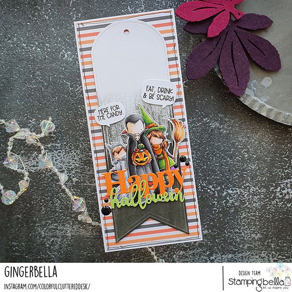 Stamping Bella Spooky Sentiment Cling Stamps eb1247 trick or treat