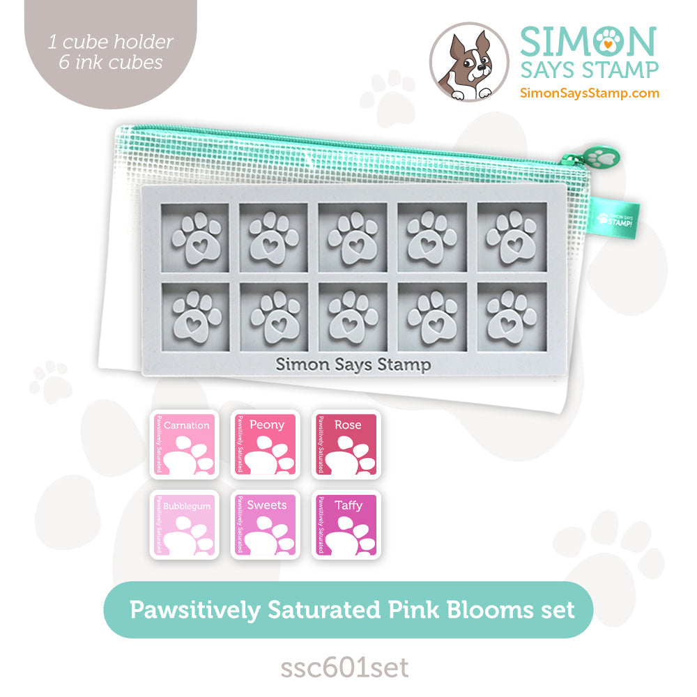 Simon Says Stamp Pawsitively Saturated Ink Cubes Pink Blooms And Gray Cube Holder Set