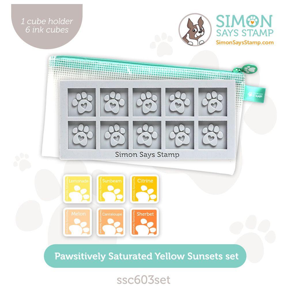 Simon Says Stamp Pawsitively Saturated Ink Cubes Yellow Sunsets And Gray Cube Holder Set