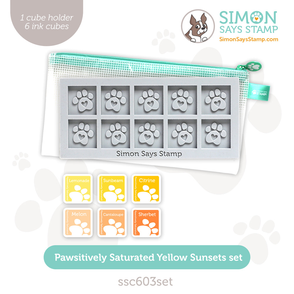 Simon Says Stamp Pawsitively Saturated Ink Cubes Yellow Sunsets And Gray Cube Holder Set
