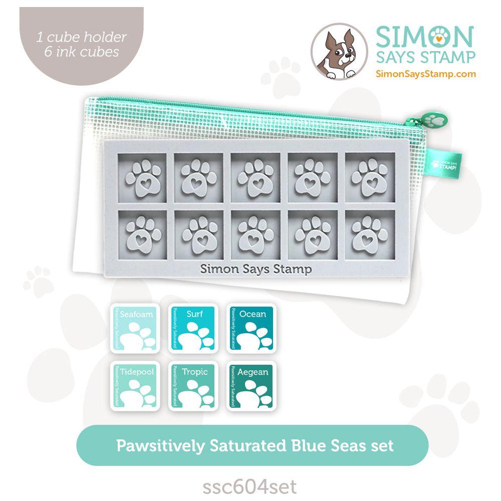 Simon Says Stamp Pawsitively Saturated Ink Cubes Blue Seas And Gray Cube Holder Set