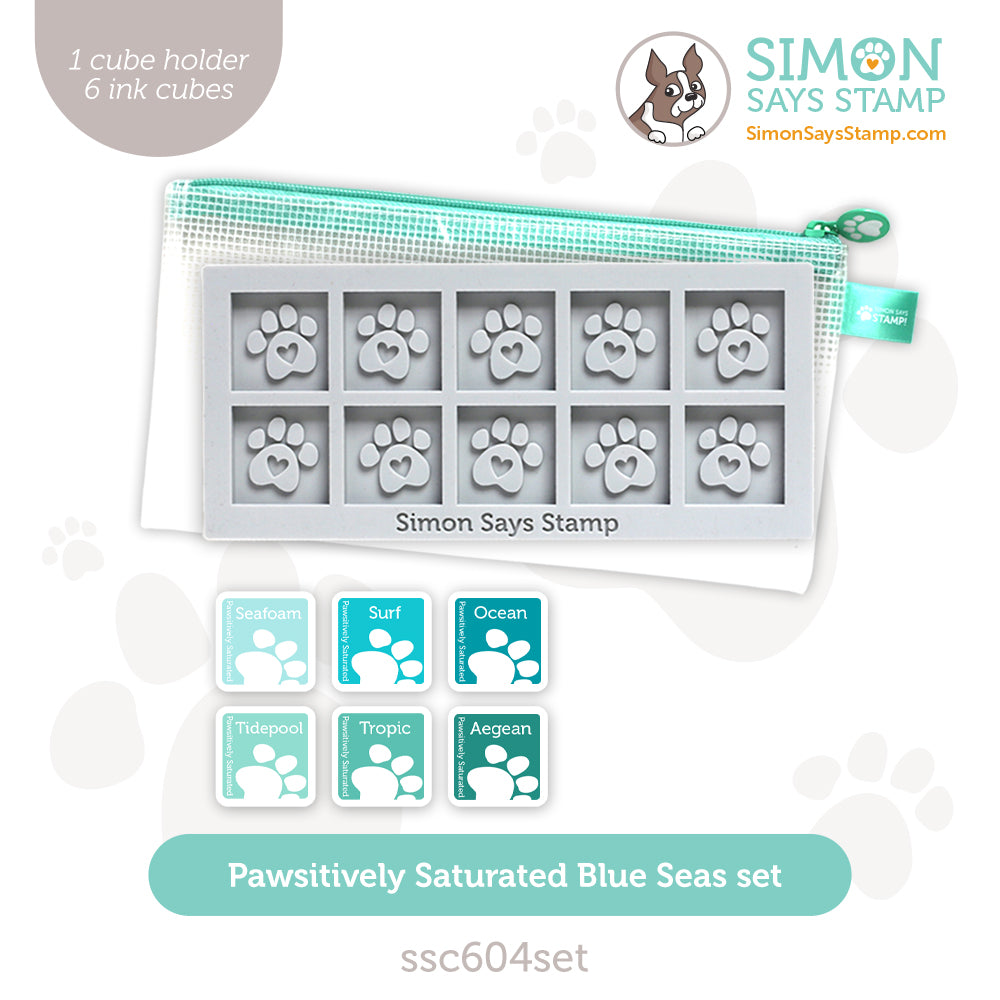Simon Says Stamp Pawsitively Saturated Ink Cubes Blue Seas And Gray Cube Holder Set